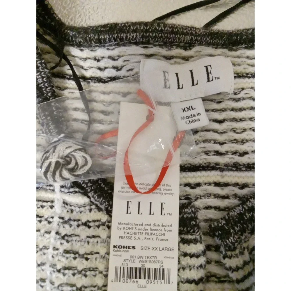 Elle Women Black‎ White Woven  Textured Cardigan Sweater Size XXL